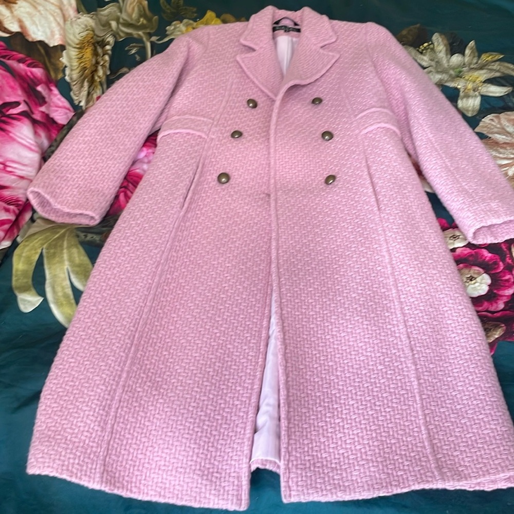Nicole Miller Pink Textured Double-Breasted Wool Coat